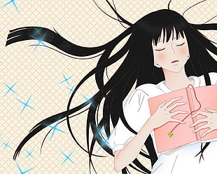 female anime laying with book